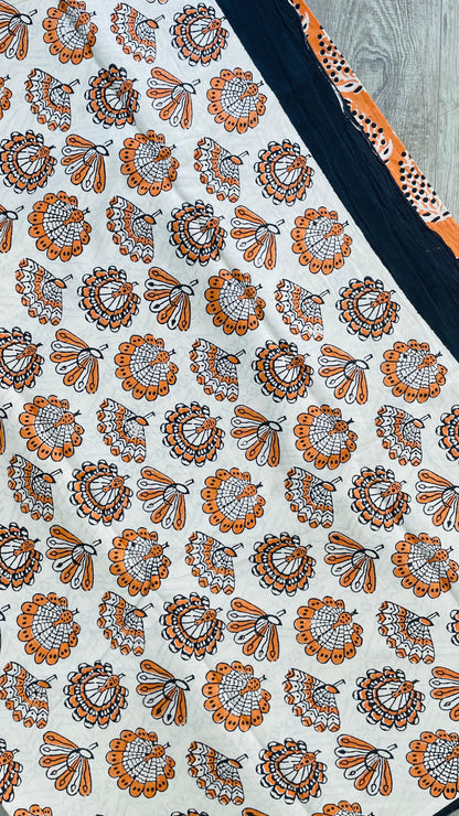 Soft Handblock Printed  Cotton Saree (ORANGE)