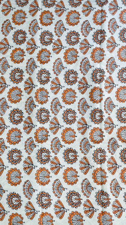 Soft Handblock Printed  Cotton Saree (ORANGE)