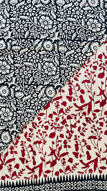 Soft Handblock Printed  Cotton Saree (OFF WHITE & MAROON)