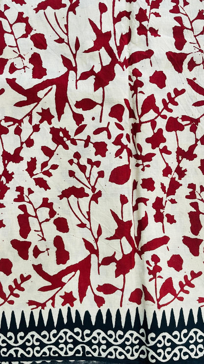 Soft Handblock Printed  Cotton Saree (OFF WHITE & MAROON)