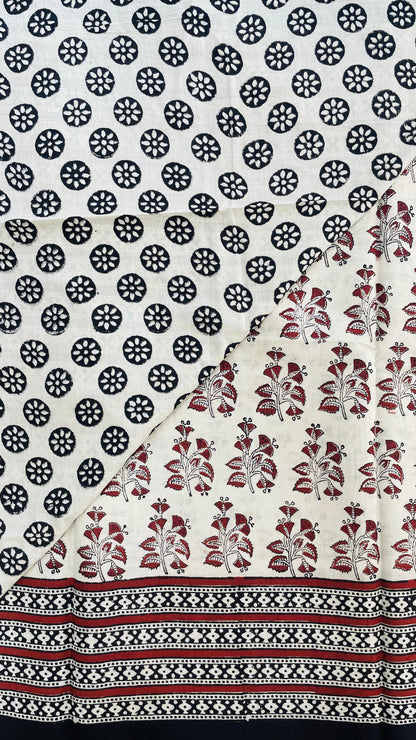 Soft Handblock Printed  Cotton Saree (OFF WHITE & MAROON)