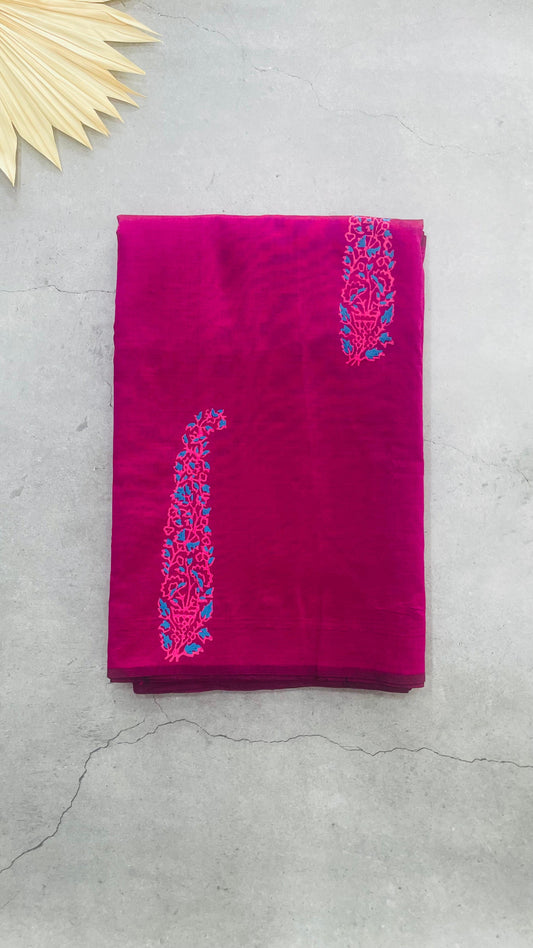 Soft Silk Cotton Hand block Printed Saree (PINK)