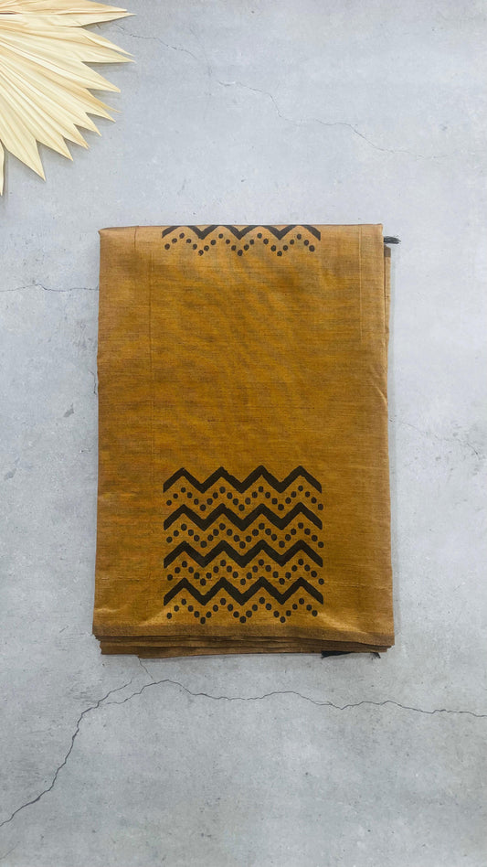 Soft Silk Cotton Hand block Printed Saree (BROWN)