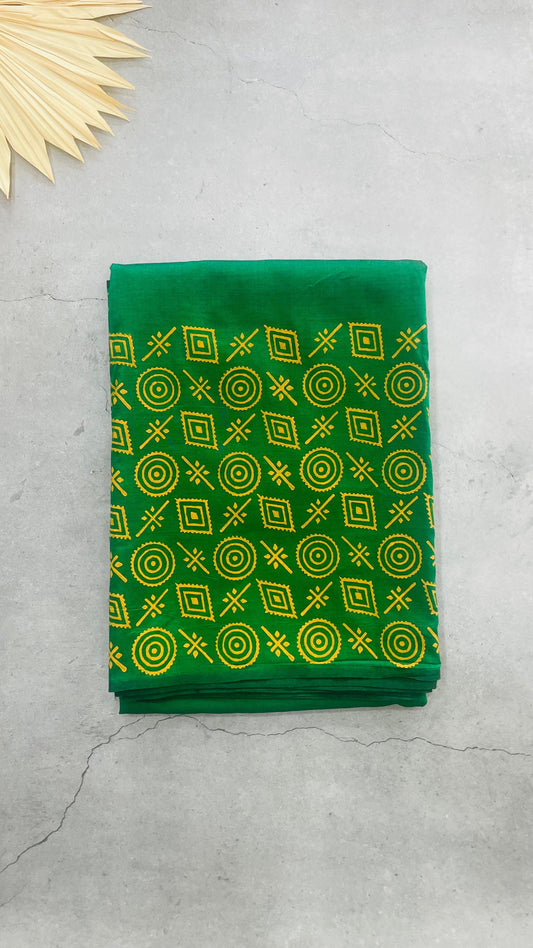 Soft Silk Cotton Hand block Printed Saree (LEAF GREEN)