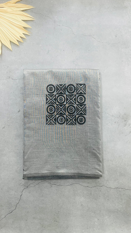 Soft Silk Cotton Hand block Printed Saree (GREY)