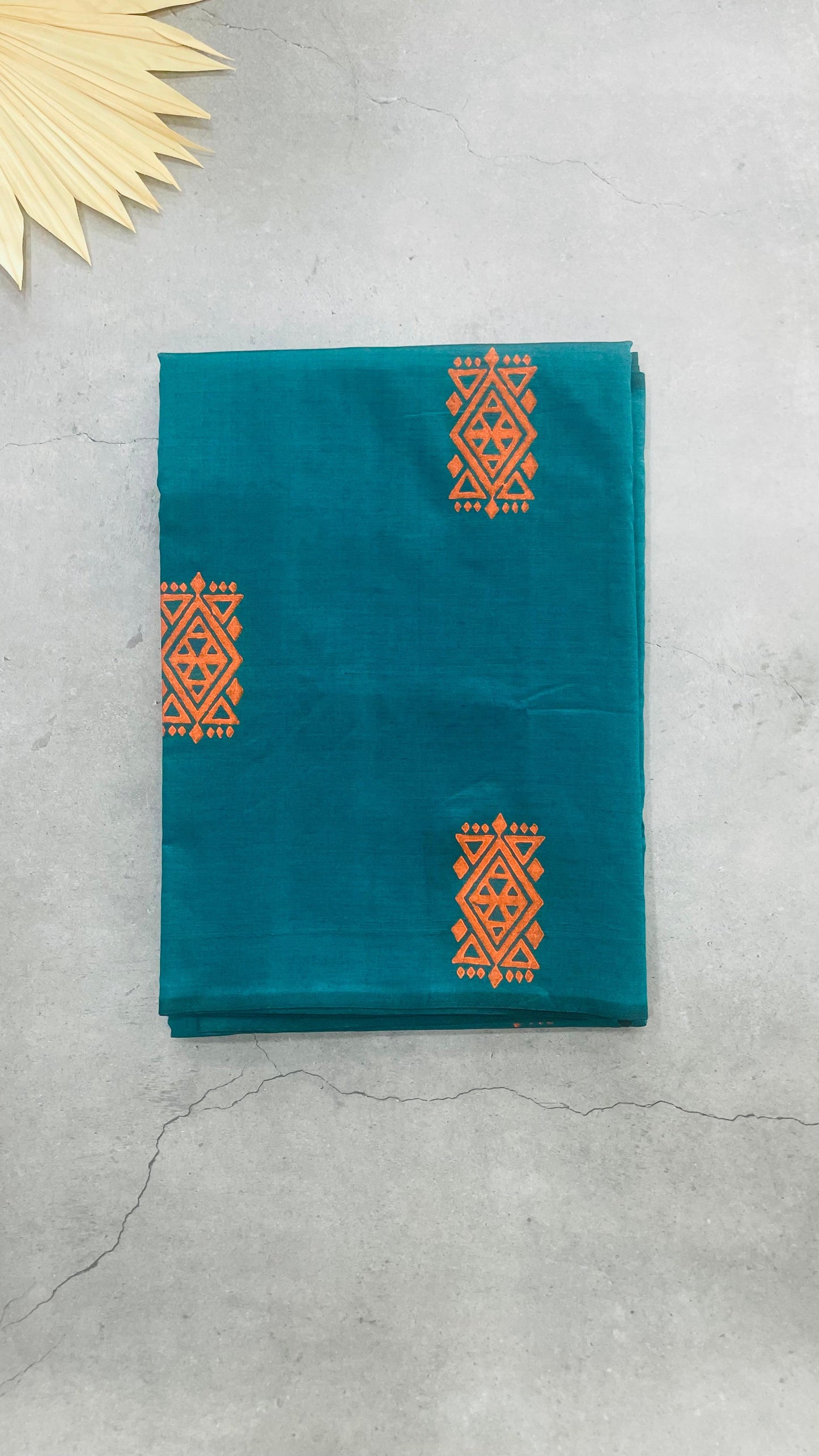 Soft Silk Cotton Hand block Printed Saree (TEAL GREEN)