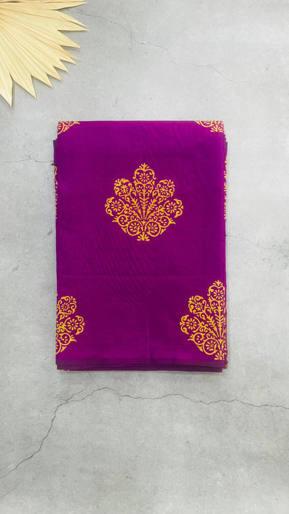 Soft Silk Cotton Hand block Printed Saree (DARK PINK)