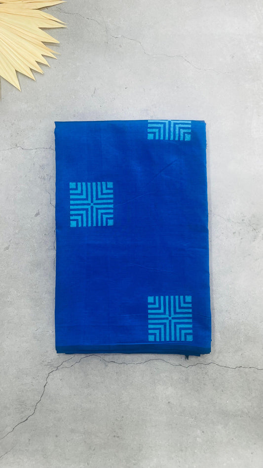 Soft Silk Cotton Hand block Printed Saree (BLUE)