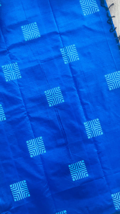 Soft Silk Cotton Hand block Printed Saree (BLUE)