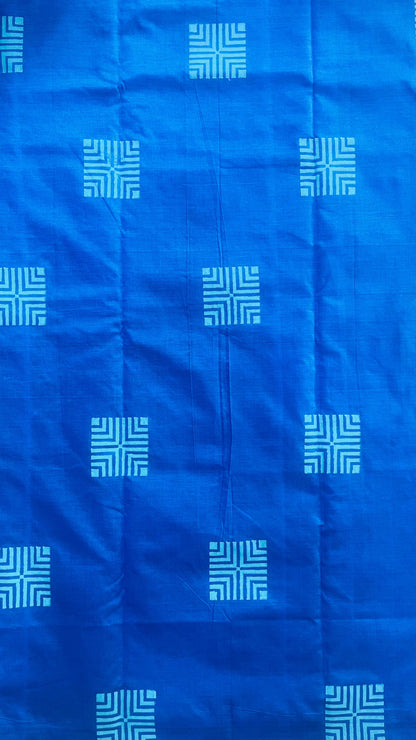 Soft Silk Cotton Hand block Printed Saree (BLUE)