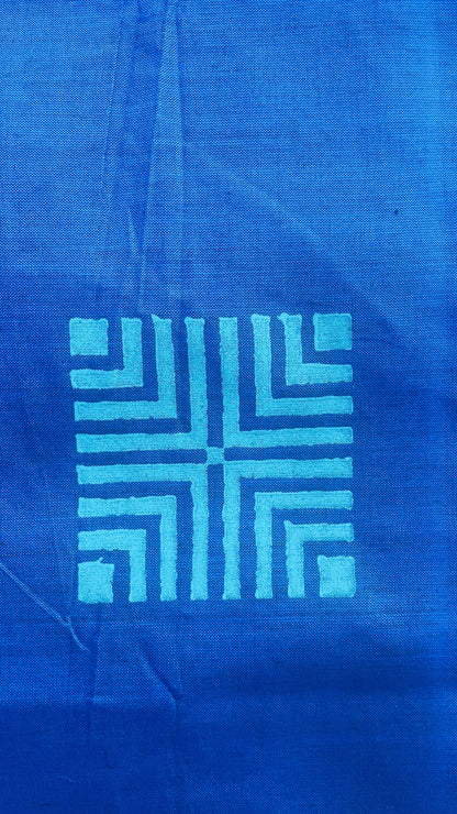 Soft Silk Cotton Hand block Printed Saree (BLUE)