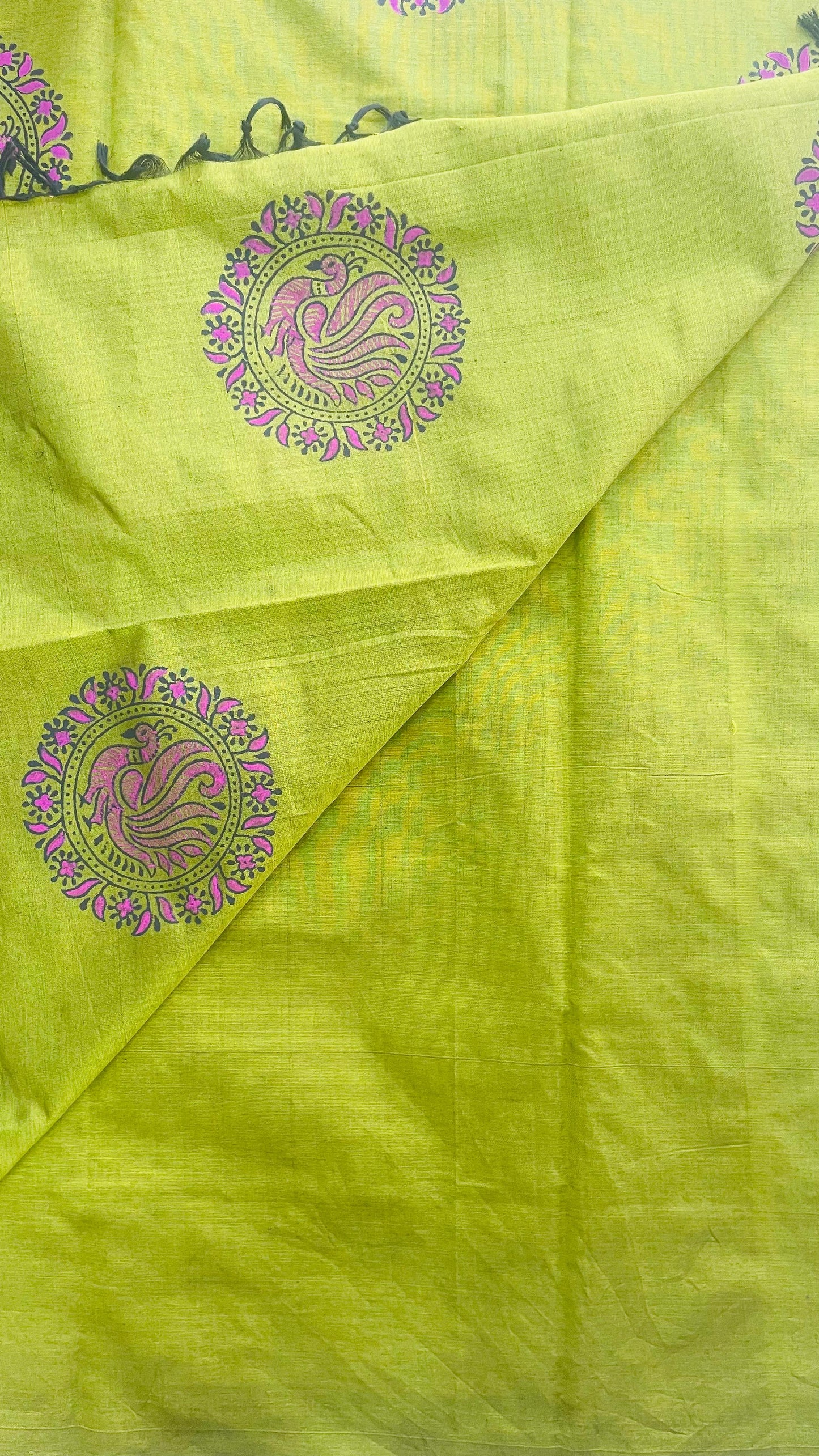 Soft Silk Cotton Hand block Printed Saree (GOLDEN GREEN)