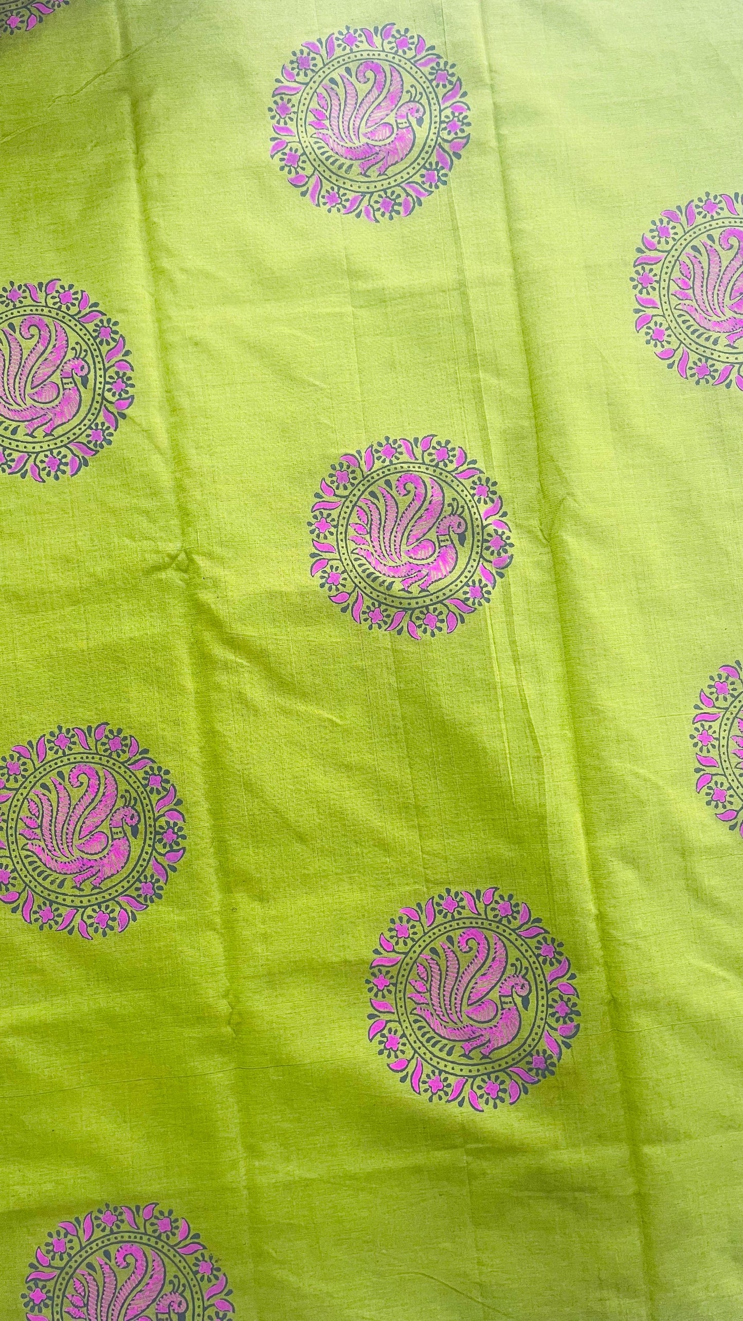 Soft Silk Cotton Hand block Printed Saree (GOLDEN GREEN)