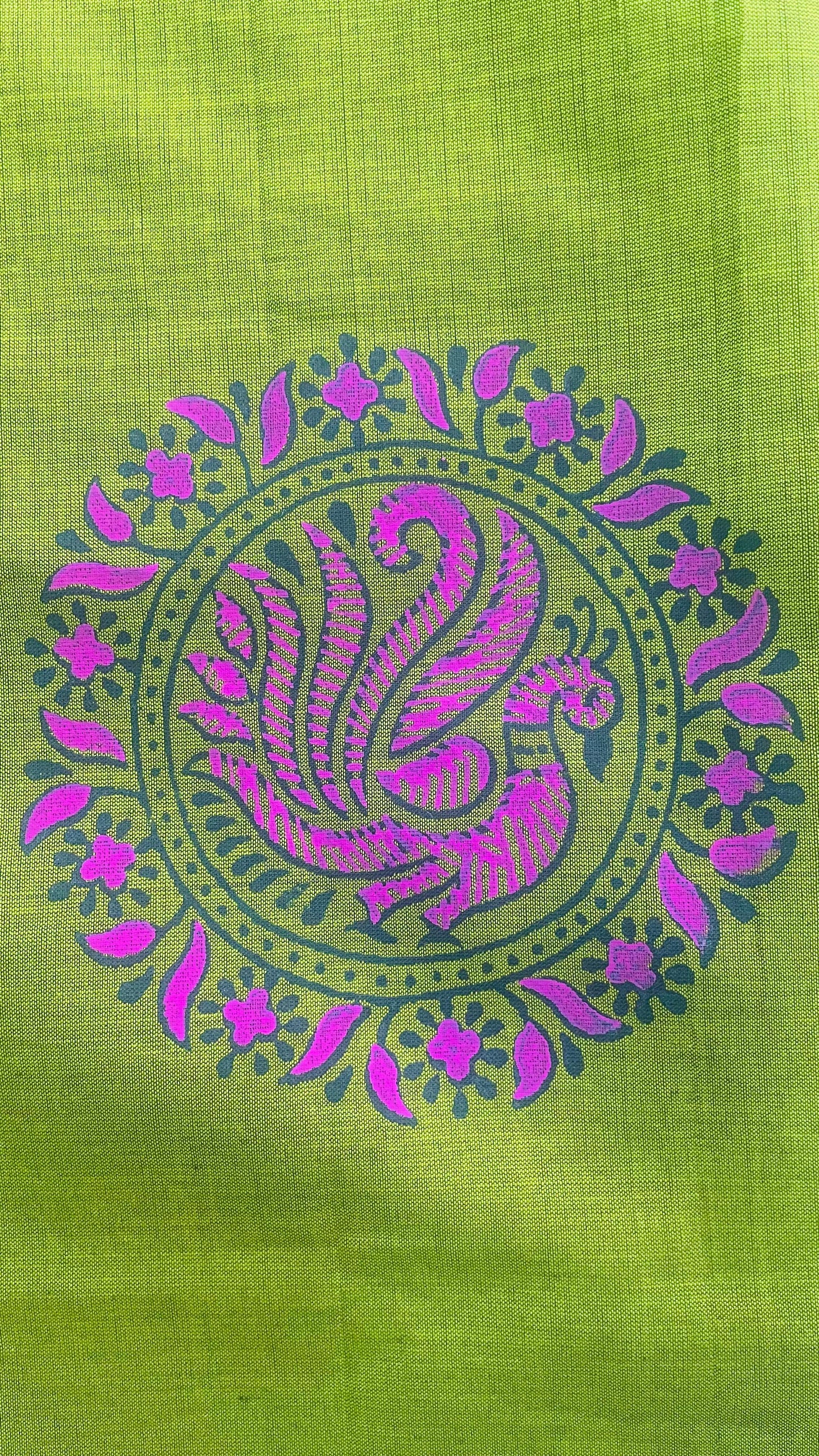 Soft Silk Cotton Hand block Printed Saree (GOLDEN GREEN)