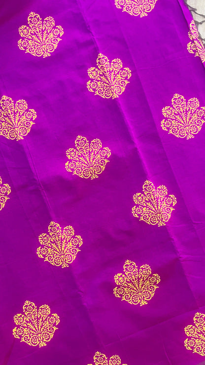Soft Silk Cotton Hand block Printed Saree (DARK PINK)