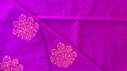 Soft Silk Cotton Hand block Printed Saree (DARK PINK)