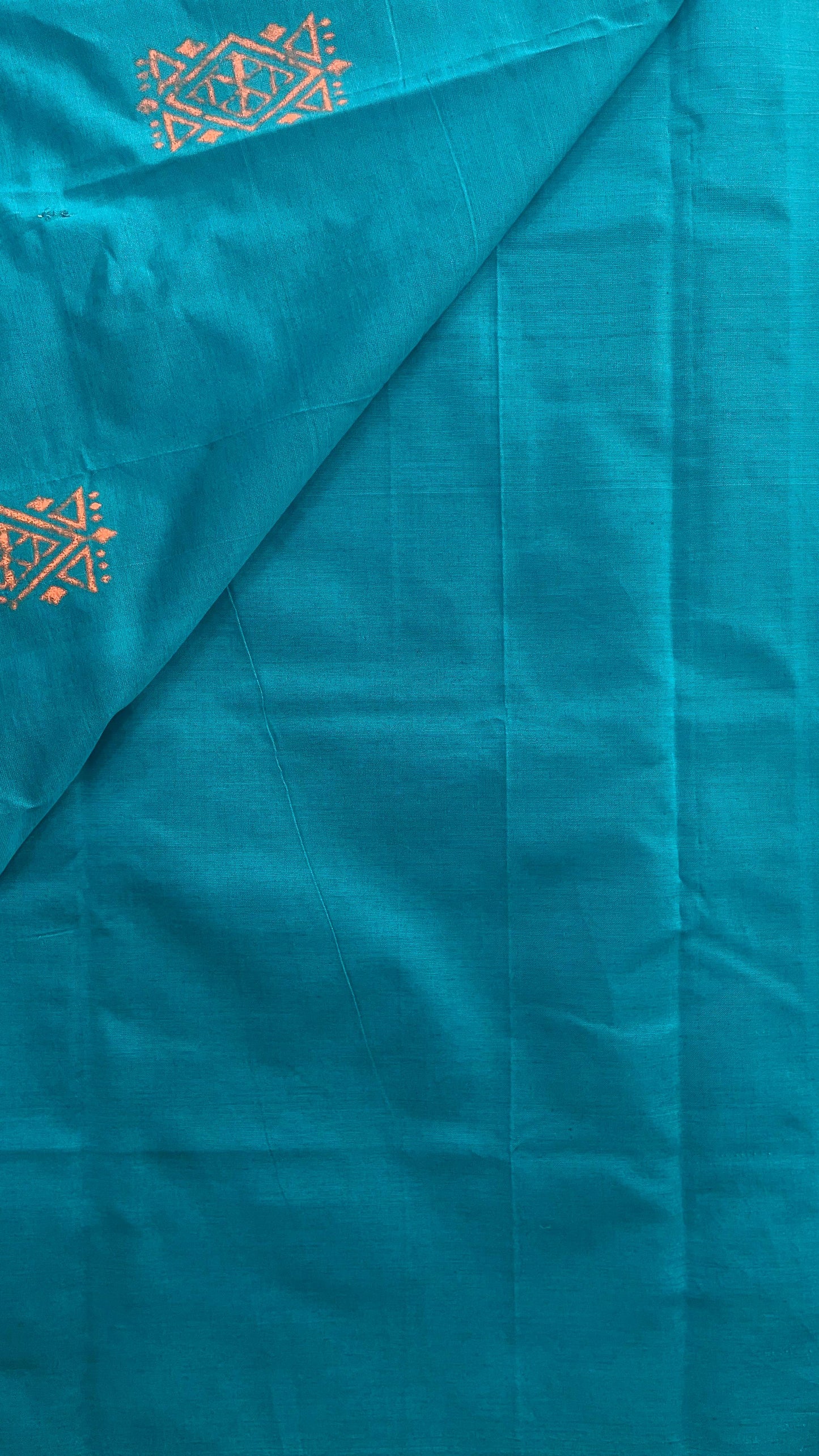 Soft Silk Cotton Hand block Printed Saree (TEAL GREEN)