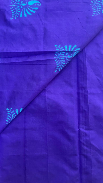 Soft Silk Cotton Hand block Printed Saree (PURPLE)