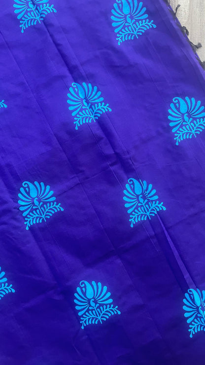 Soft Silk Cotton Hand block Printed Saree (PURPLE)