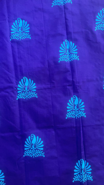 Soft Silk Cotton Hand block Printed Saree (PURPLE)