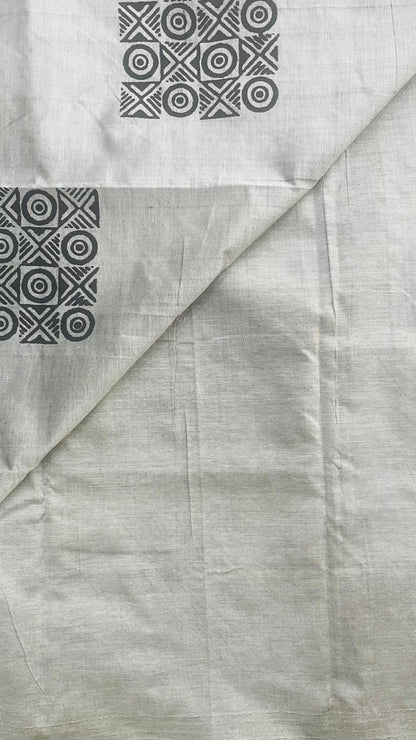 Soft Silk Cotton Hand block Printed Saree (GREY)