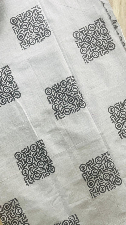 Soft Silk Cotton Hand block Printed Saree (GREY)