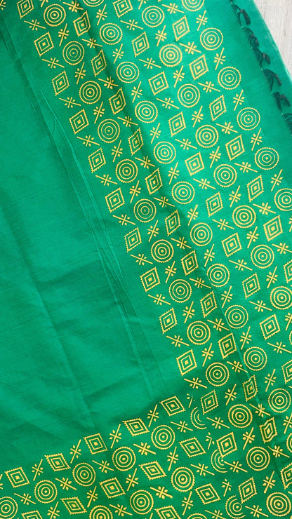 Soft Silk Cotton Hand block Printed Saree (LEAF GREEN)
