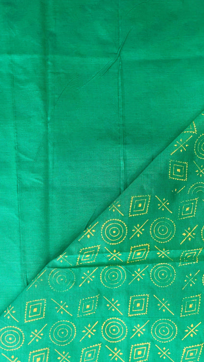 Soft Silk Cotton Hand block Printed Saree (LEAF GREEN)