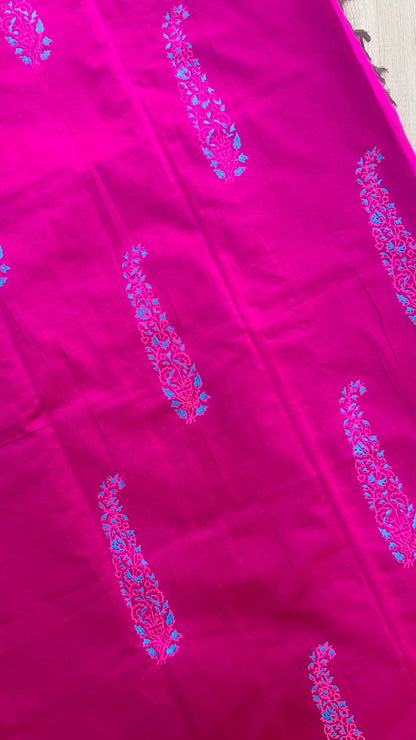 Soft Silk Cotton Hand block Printed Saree (PINK)