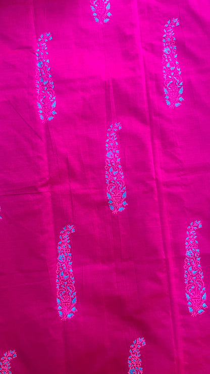 Soft Silk Cotton Hand block Printed Saree (PINK)
