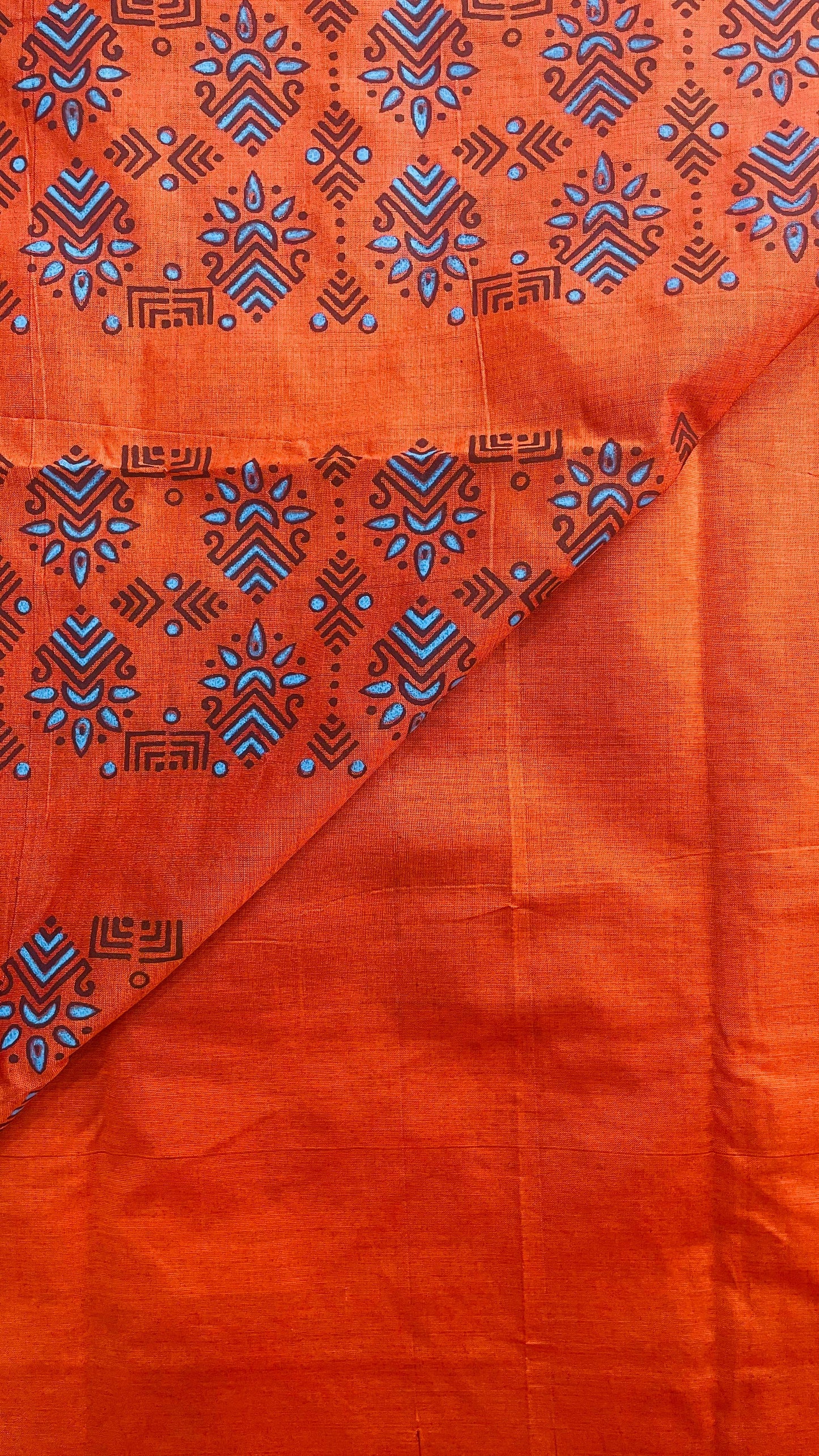 Soft Silk Cotton Hand block Printed Saree (COPPER)