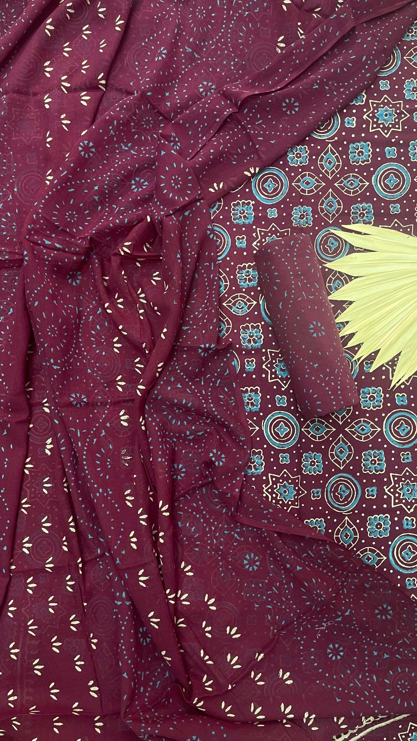 Soft Handblock Printed Cotton Salwar Suit with Mulmul Dupatta (MAROON)