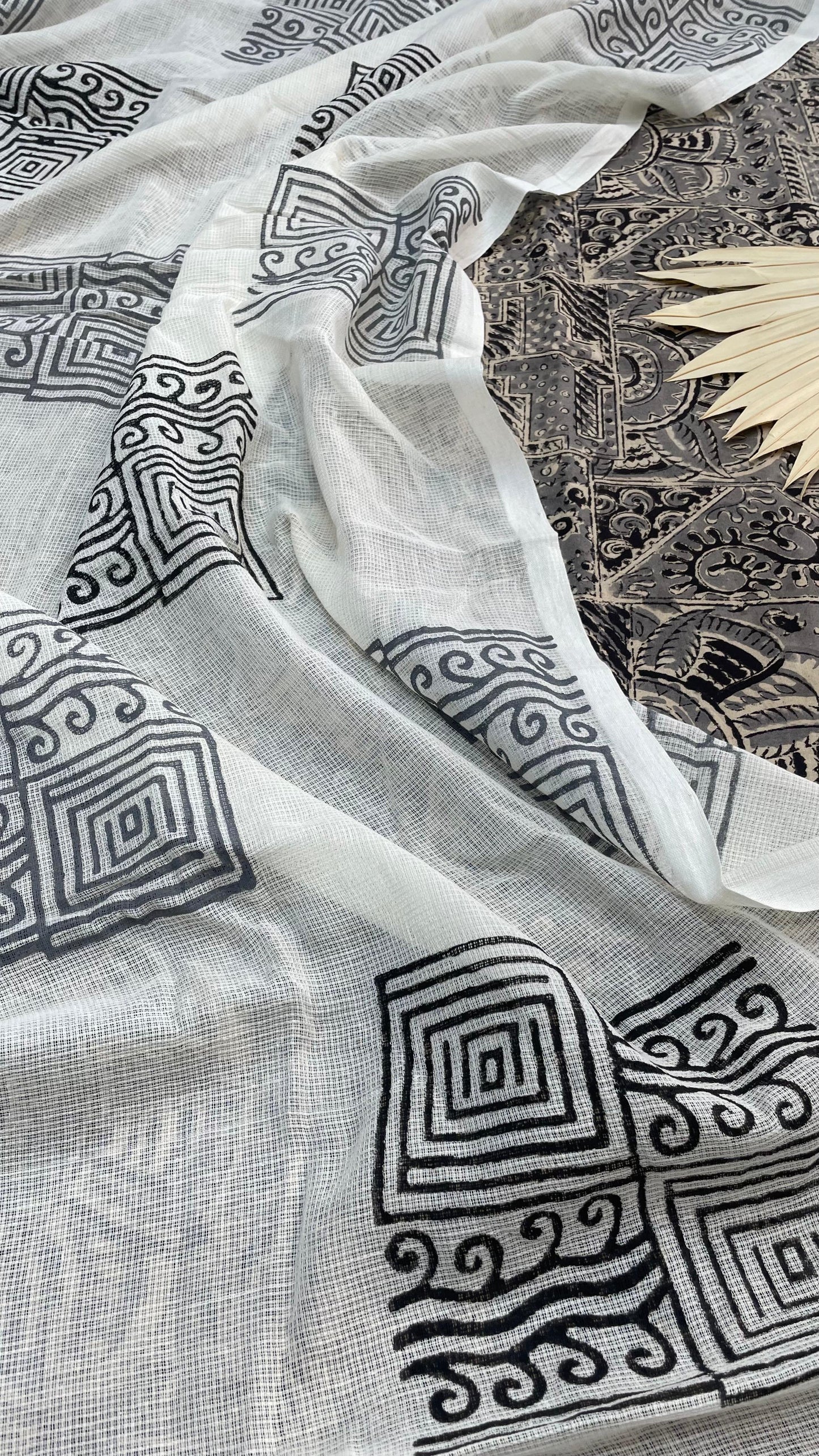 Soft Kalamkari Print Cotton Salwar Suit with Mulmul Dupatta (BLACK & CREAM)