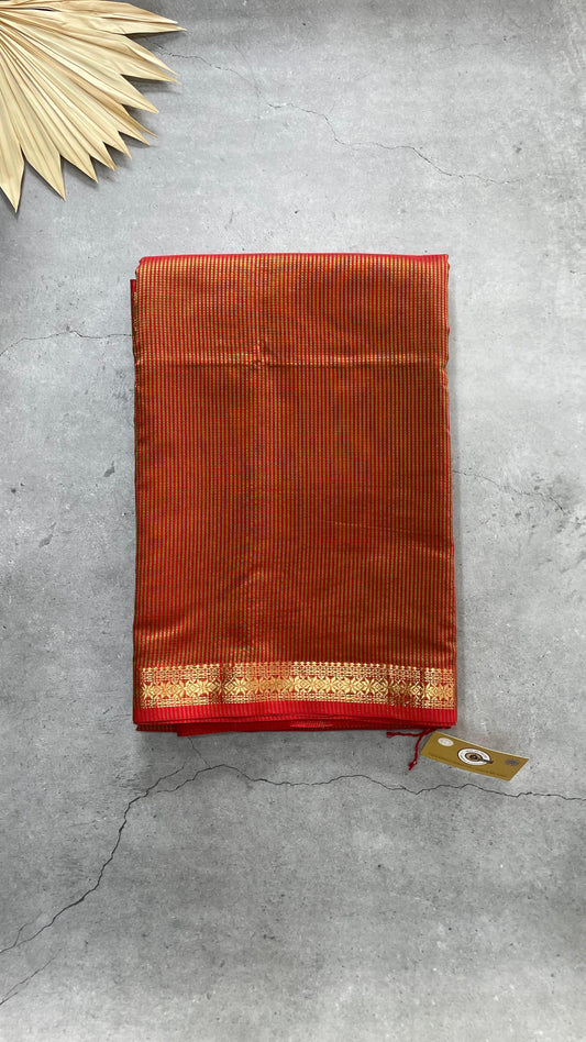 Handwoven Maheshwari Silk Cotton Saree with checks (RED & GREEN)