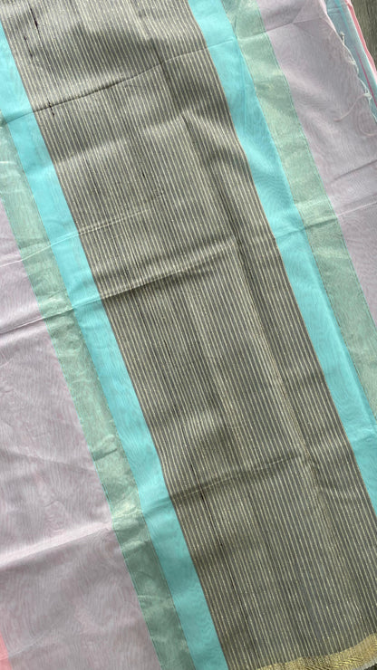 Handwoven Maheshwari Silk Cotton Saree (BUBBLEGUM PINK)