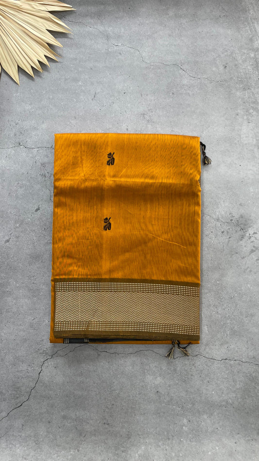 Handwoven Maheshwari Silk Cotton Saree with Butti (MUSTARD)