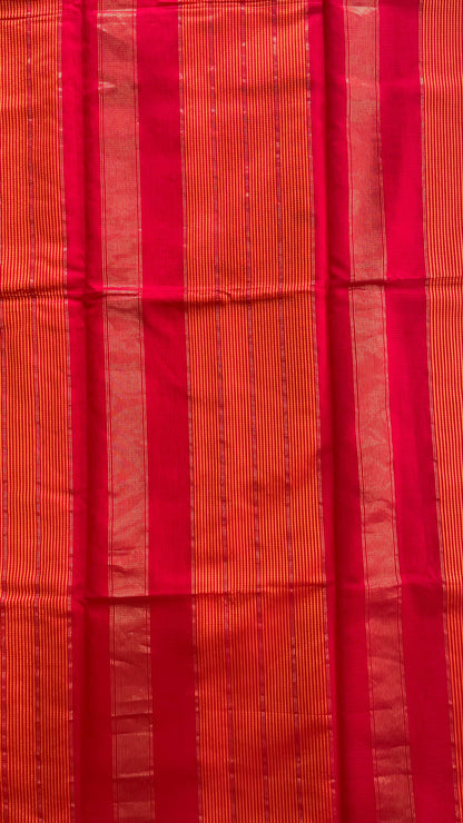 Handwoven Maheshwari Silk Cotton Saree with checks (RED & ORANGE)