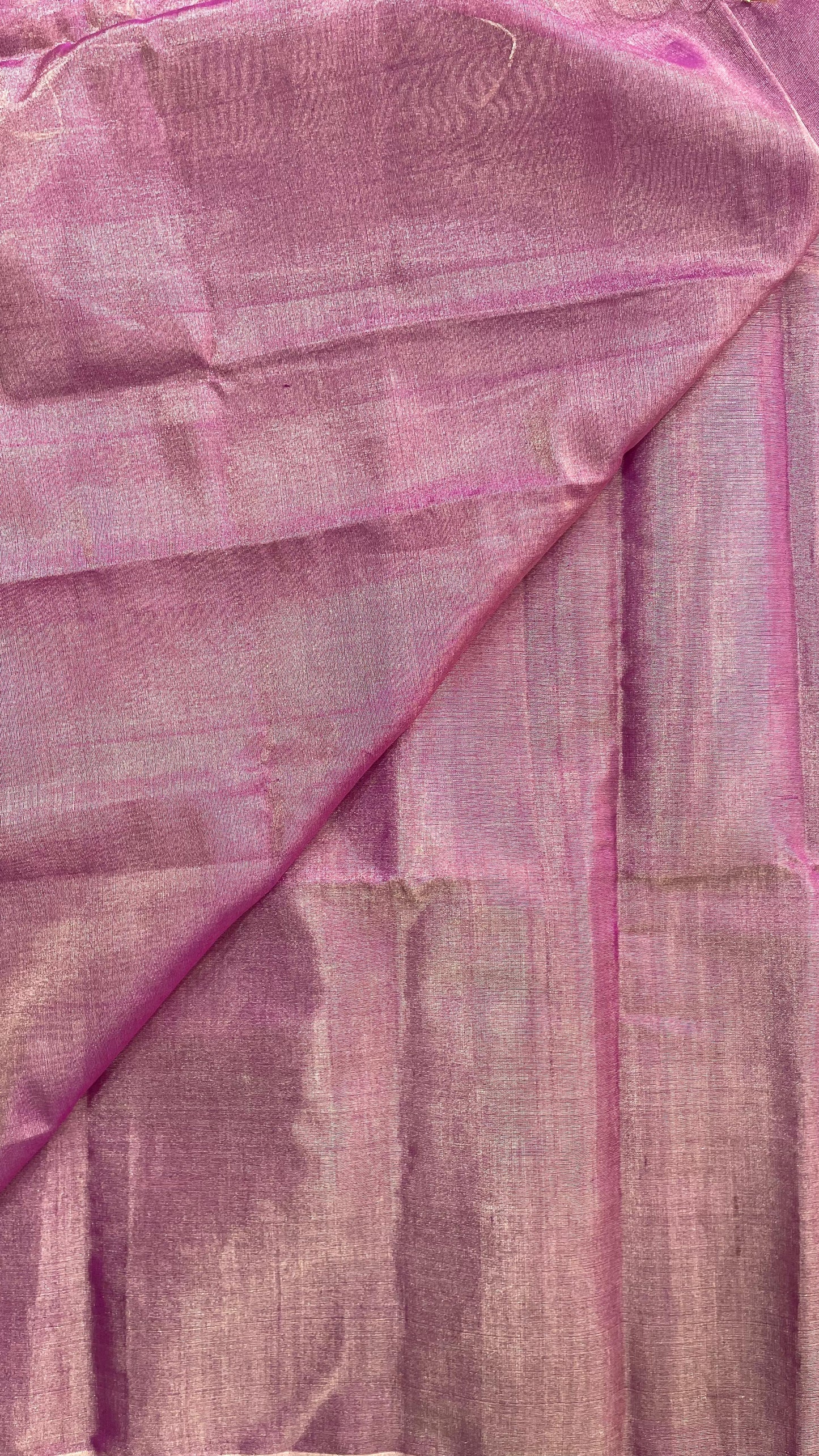 Handwoven Maheshwari Silk Tissue Saree (BLUSH PINK)