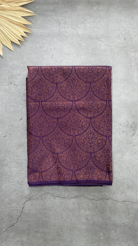 Kanchipuram Handwoven Semi Silk Saree with Zari all over (PURPLE & GREEN)