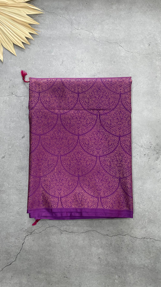 Kanchipuram Handwoven Semi Silk Saree with Zari all over (PURPLE & PINK)