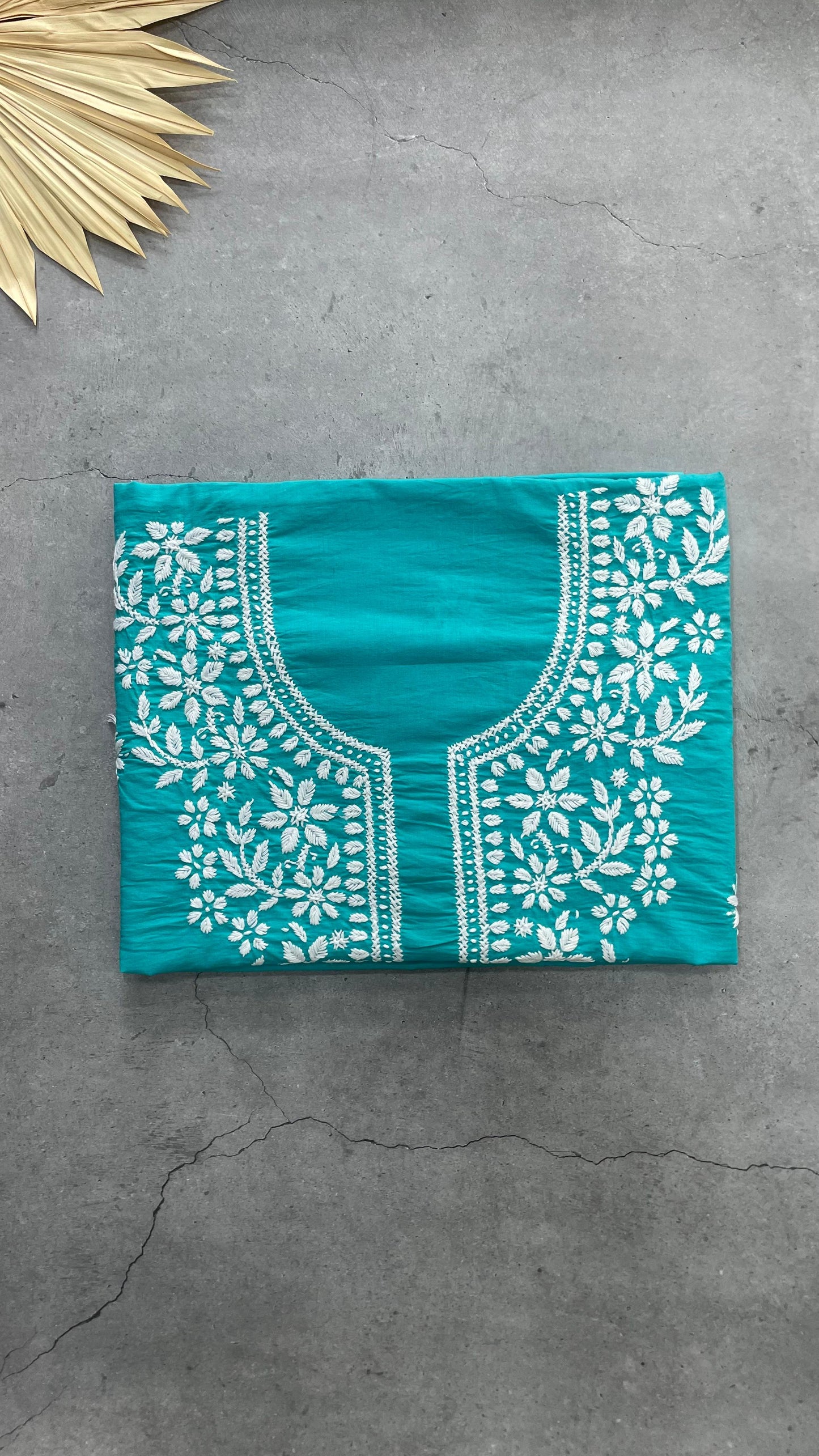 Lucknowi Hand Embroidery Chikankari Cotton Salwar Unstitched Top (TEAL)