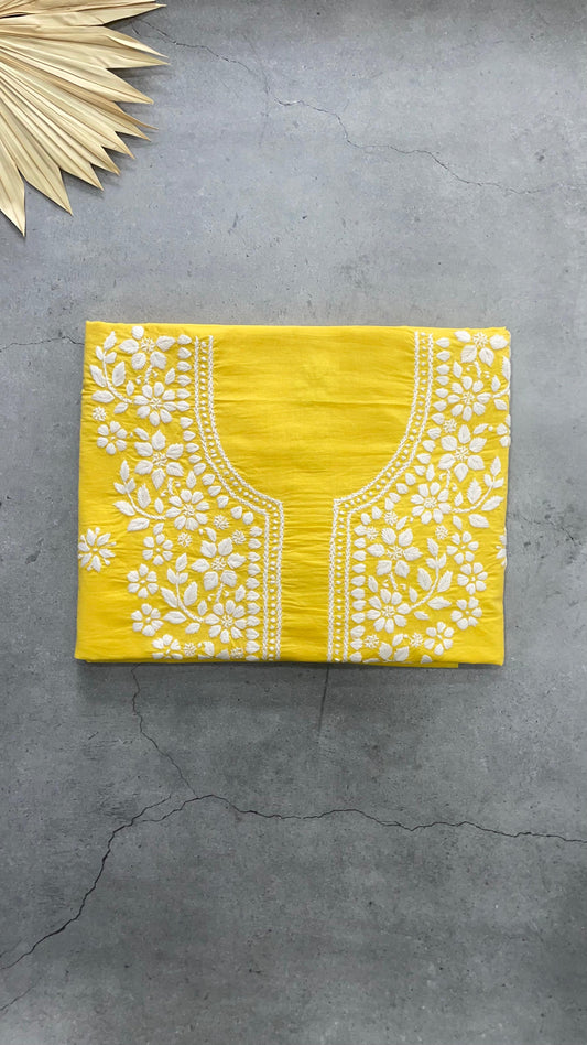 Lucknowi Hand Embroidery Chikankari Cotton Salwar Unstitched Top (YELLOW)