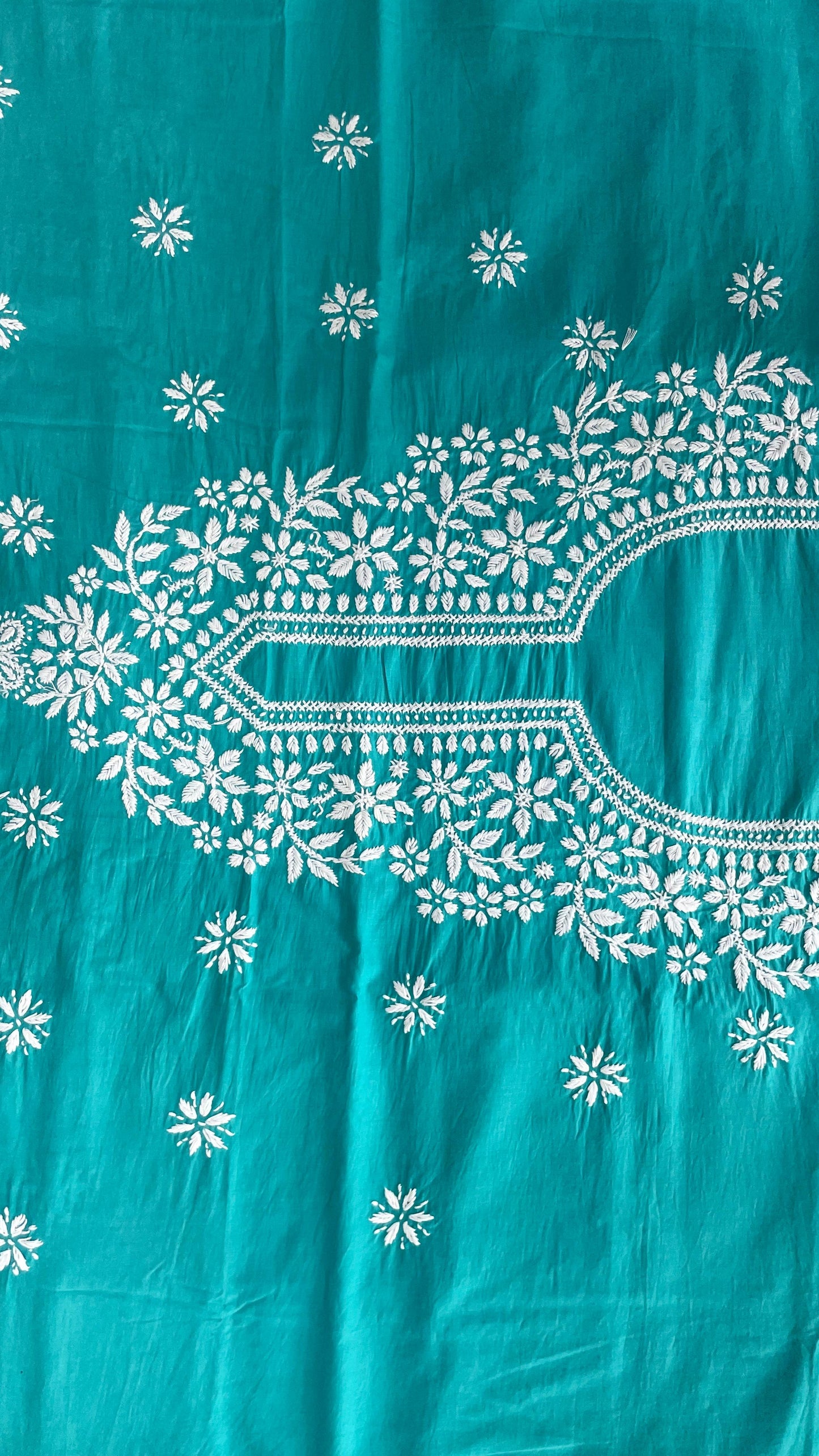 Lucknowi Hand Embroidery Chikankari Cotton Salwar Unstitched Top (TEAL)