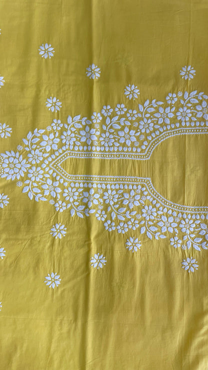 Lucknowi Hand Embroidery Chikankari Cotton Salwar Unstitched Top (YELLOW)