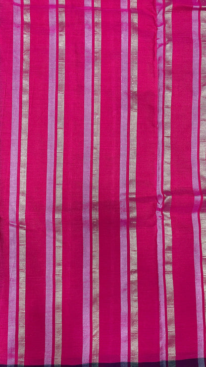 Premium Handwoven Cotton Saree with Silver Zari on Pallu (PINK)