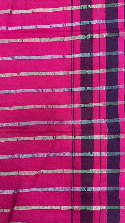 Premium Handwoven Cotton Saree with Silver Zari on Pallu (PINK)