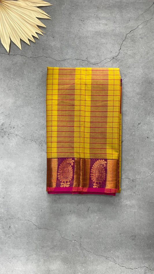 Soft Cotton Saree with Stripes (YELLOW & PINK)