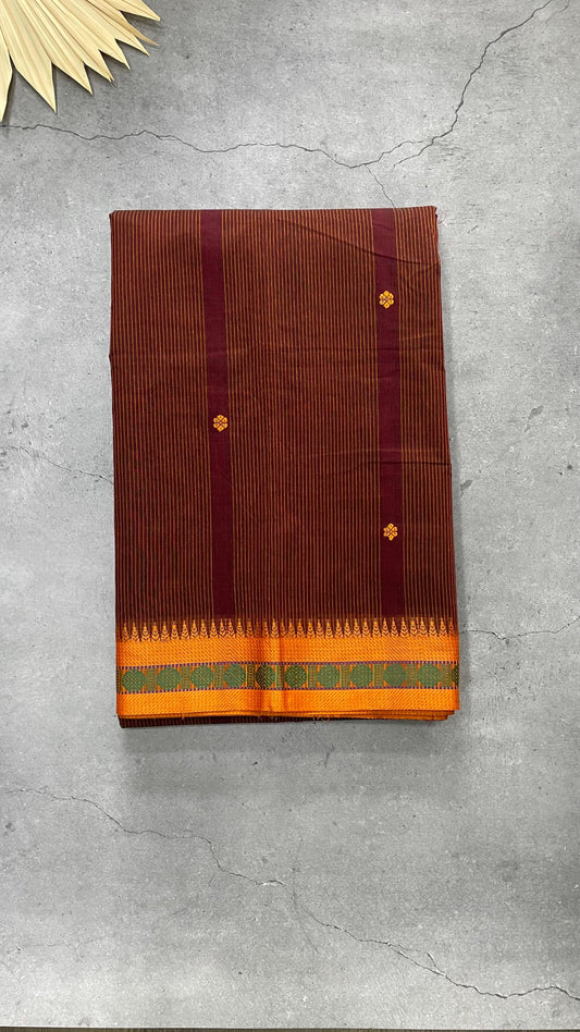 Soft Cotton Saree with lines and Butta (MAROON)