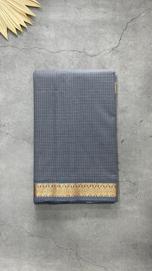 Soft Checked Cotton Saree (GREY)