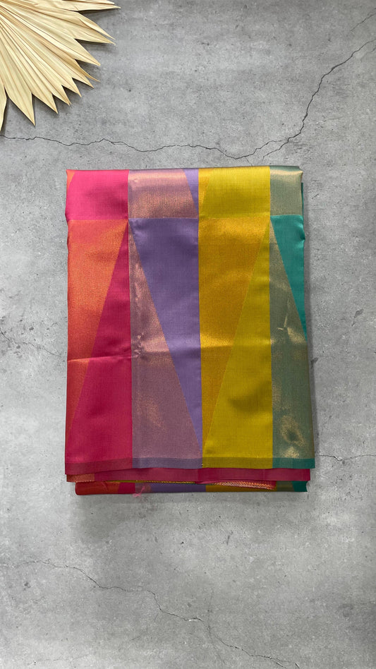 Semi Silk Saree with Geometric Pattern (MULTICOLOUR)